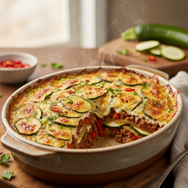 Zucchini Ground Beef Layered Delight recipe