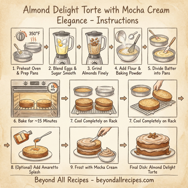 Almond Delight Torte with Mocha Cream Elegance instructions