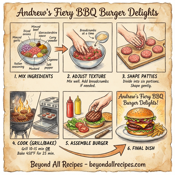 Andrew's Fiery BBQ Burger Delights instructions