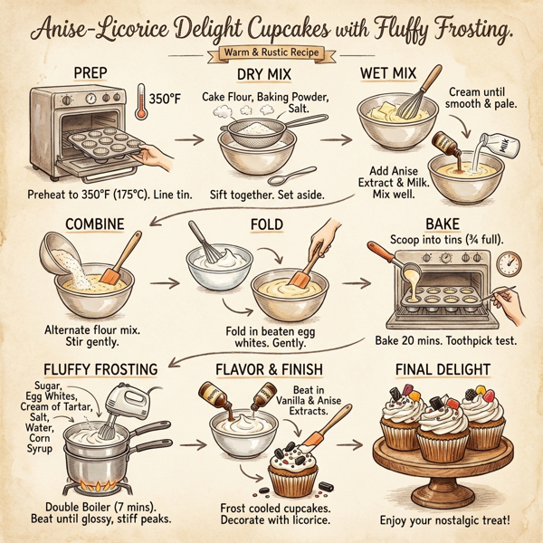Anise-Licorice Delight Cupcakes with Fluffy Frosting instructions