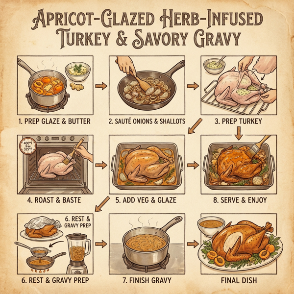 Apricot-Glazed Herb-Infused Turkey with Savory Onion and Shallot Gravy instructions