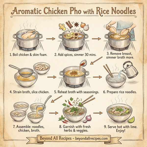 Aromatic Chicken Pho with Rice Noodles instructions