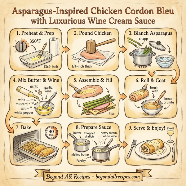 Asparagus-Inspired Chicken Cordon Bleu with Luxurious Wine Cream Sauce instructions