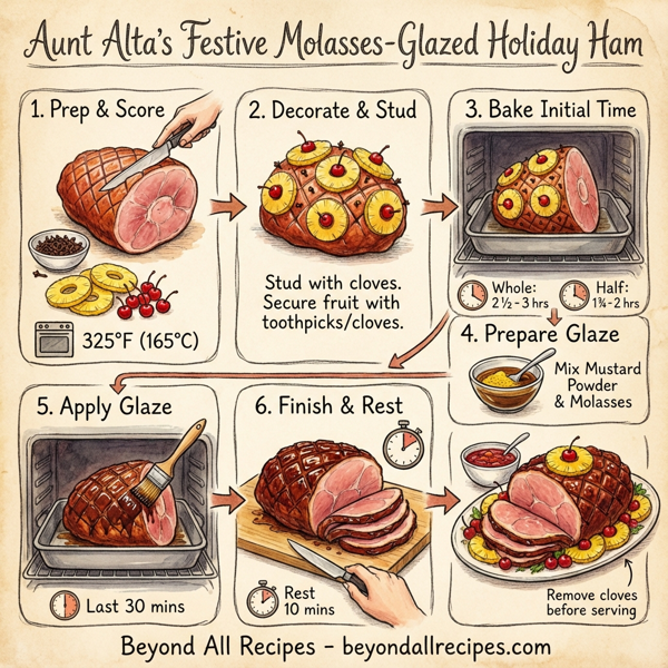 Aunt Alta's Festive Molasses-Glazed Holiday Ham instructions