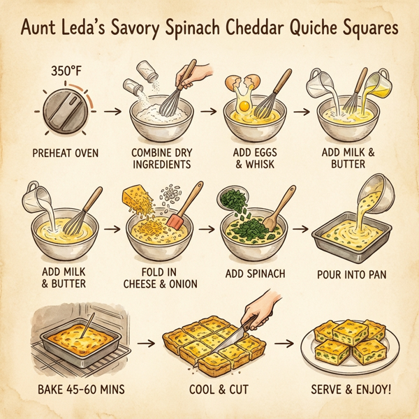 Aunt Leda's Savory Spinach Cheddar Quiche Squares instructions