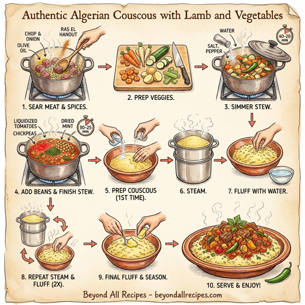 Authentic Algerian Couscous with Lamb and Vegetables instructions