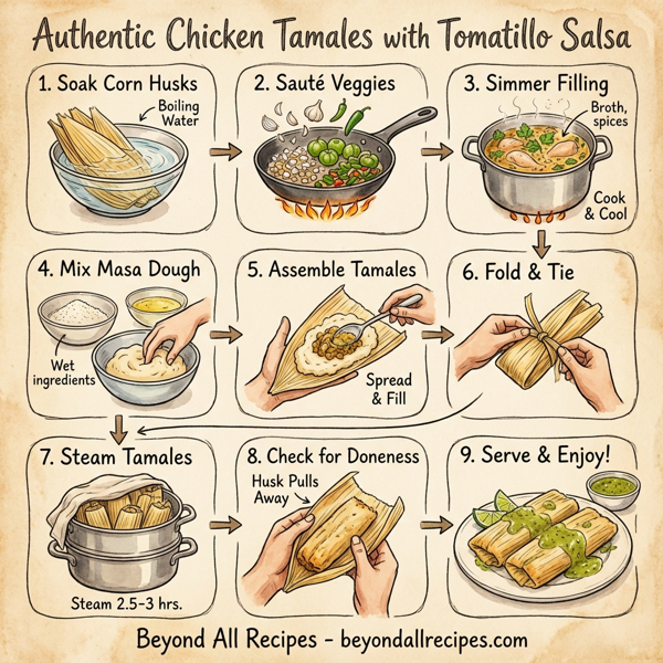 Authentic Chicken Tamales with Tomatillo Salsa instructions