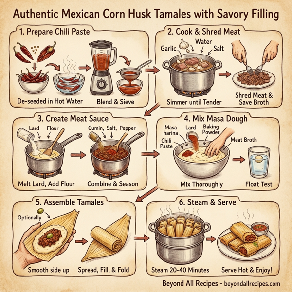 Authentic Mexican Corn Husk Tamales with Savory Filling instructions