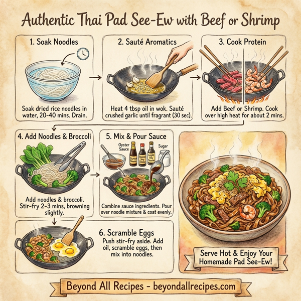 Authentic Thai Pad See-Ew with Beef or Shrimp instructions