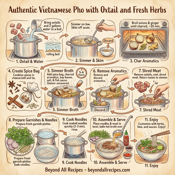 Authentic Vietnamese Pho with Oxtail and Fresh Herbs instructions