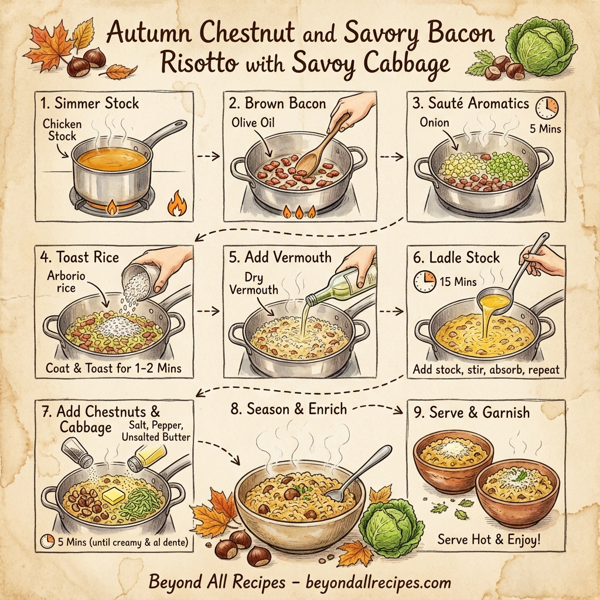 Autumn Chestnut and Savory Bacon Risotto with Savoy Cabbage instructions