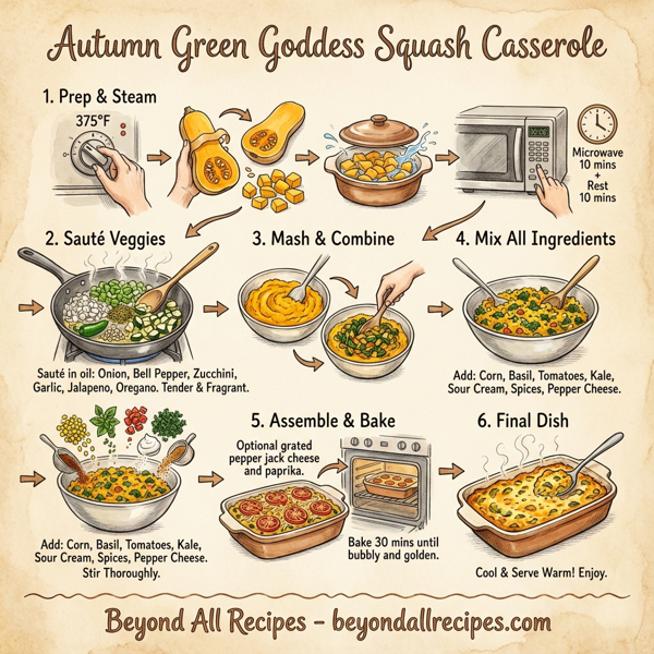 Autumn Green Goddess Squash Casserole instructions