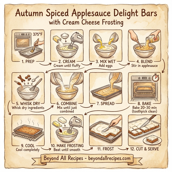 Autumn Spiced Applesauce Delight Bars with Cream Cheese Frosting instructions