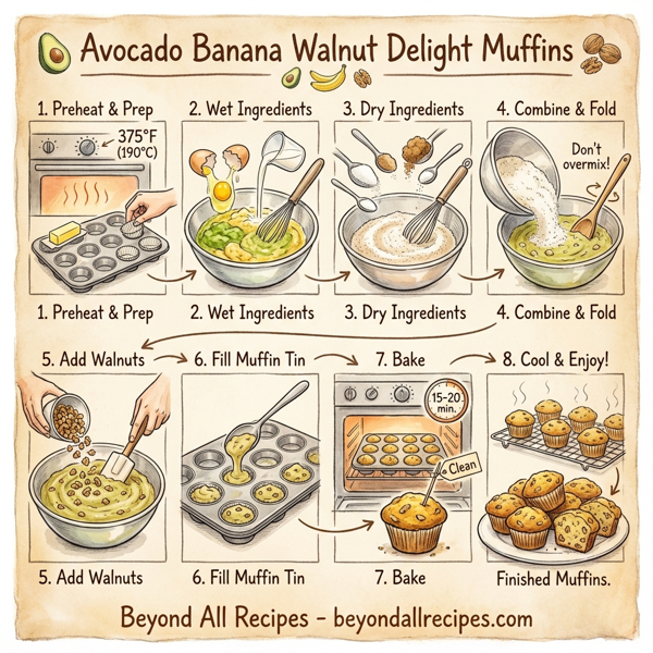 Avocado Banana Walnut Delight Muffins instructions