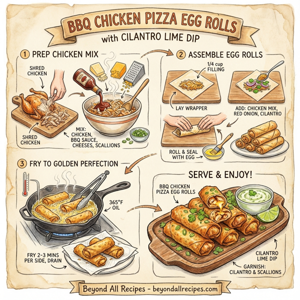 BBQ Chicken Pizza Egg Rolls with Cilantro Lime Dip instructions
