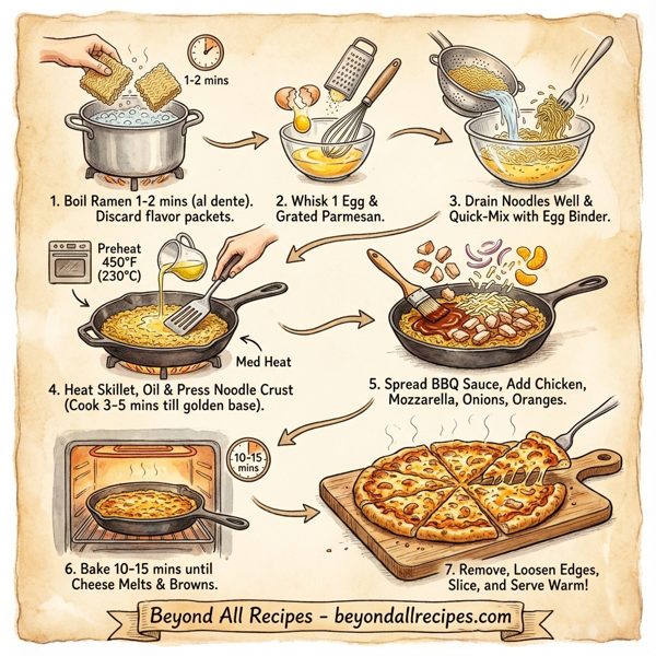 BBQ Chicken Ramen Pizza Bake Delight instructions