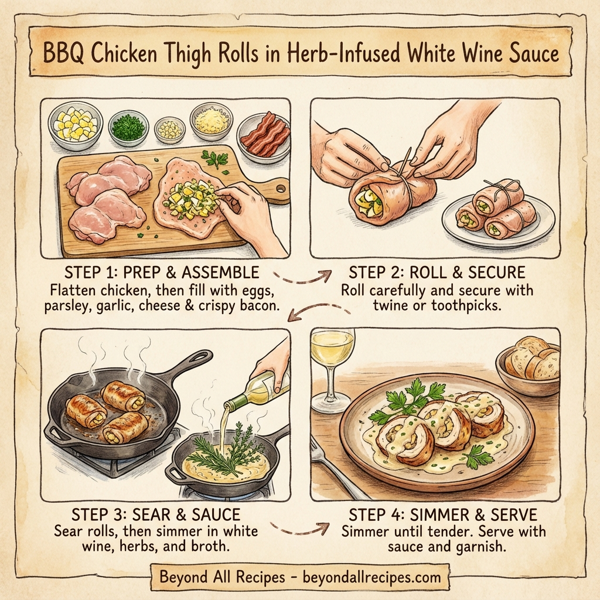 BBQ Chicken Thigh Rolls in Herb-Infused White Wine Sauce instructions