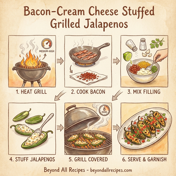 Bacon-Cream Cheese Stuffed Grilled Jalapenos instructions
