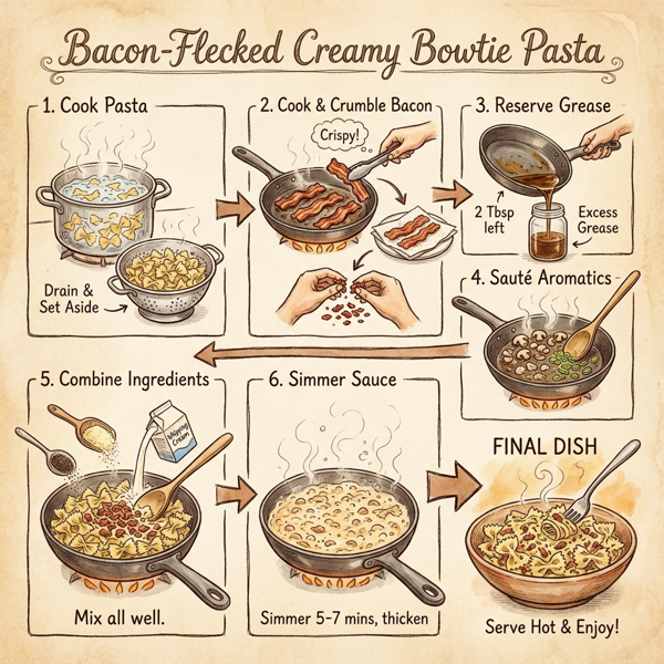 Bacon-Flecked Creamy Bowtie Pasta instructions