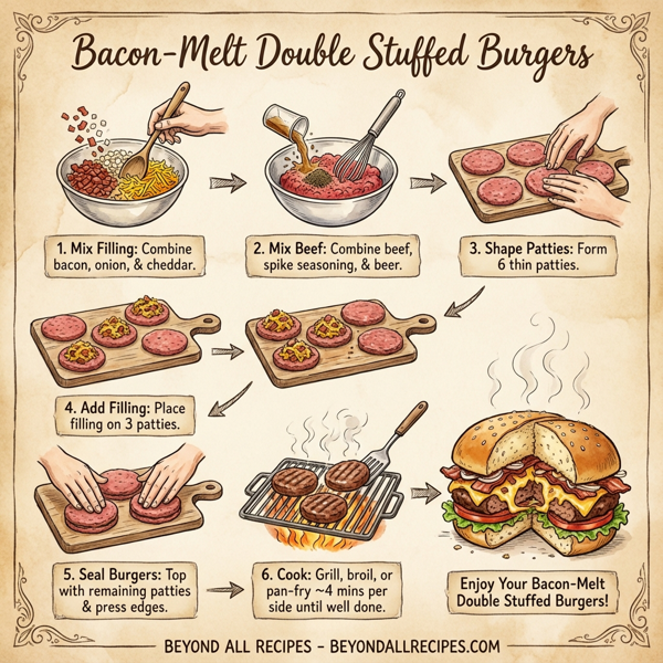 Bacon-Melt Double Stuffed Burgers instructions