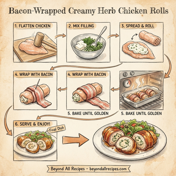 Bacon-Wrapped Creamy Herb Chicken Rolls instructions
