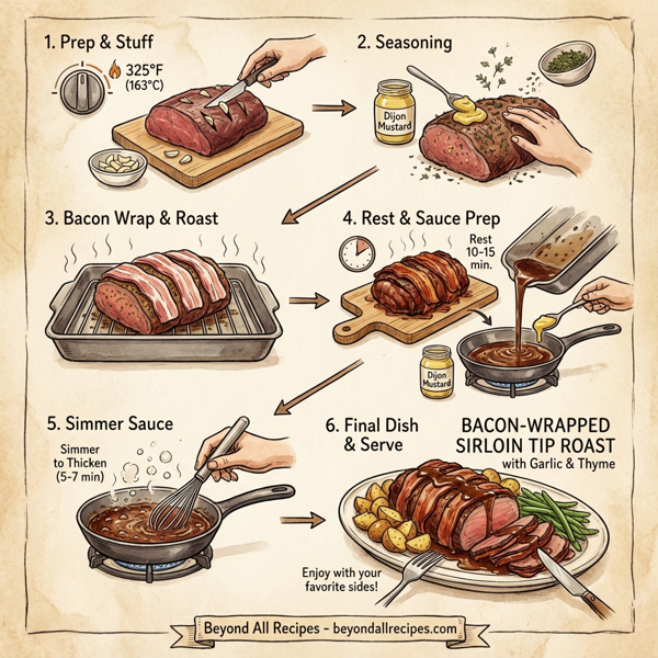 Bacon-Wrapped Sirloin Tip Roast with Garlic and Thyme instructions