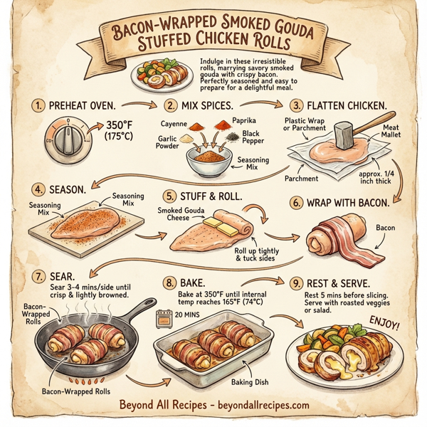 Bacon-Wrapped Smoked Gouda Stuffed Chicken Rolls instructions