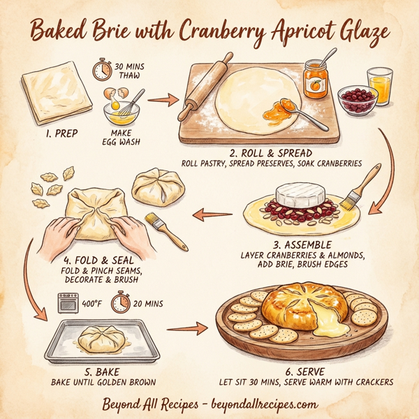 Baked Brie with Cranberry Apricot Glaze instructions