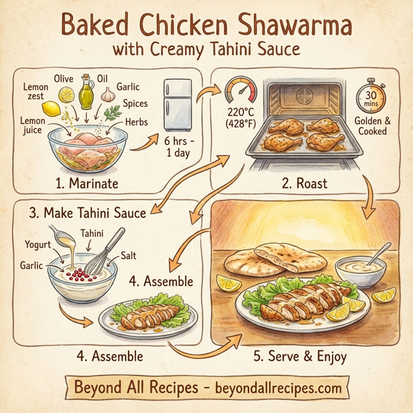 Baked Chicken Shawarma with Creamy Tahini Sauce instructions