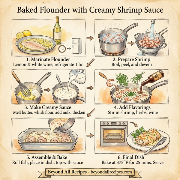 Baked Flounder with Creamy Shrimp Sauce instructions