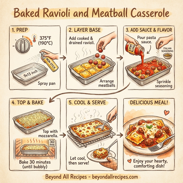 Baked Ravioli and Meatball Casserole instructions