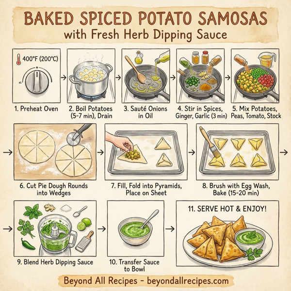 Baked Spiced Potato Samosas with Fresh Herb Dipping Sauce instructions