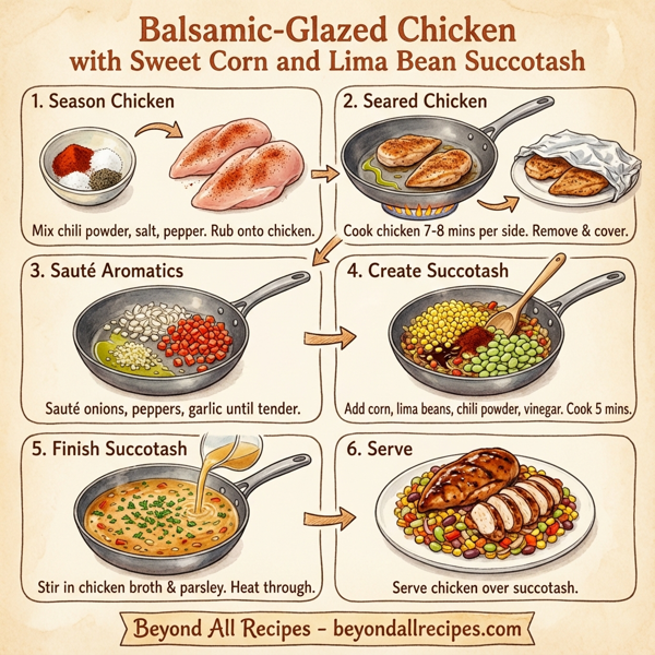 Balsamic-Glazed Chicken with Sweet Corn and Lima Bean Succotash instructions