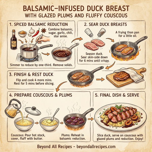 Balsamic-Infused Duck Breast with Glazed Plums and Fluffy Couscous instructions