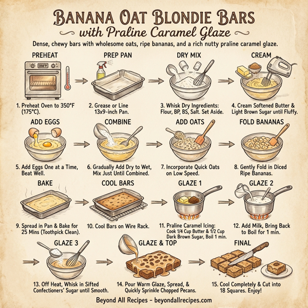 Banana Oat Blondie Bars with Praline Caramel Glaze instructions
