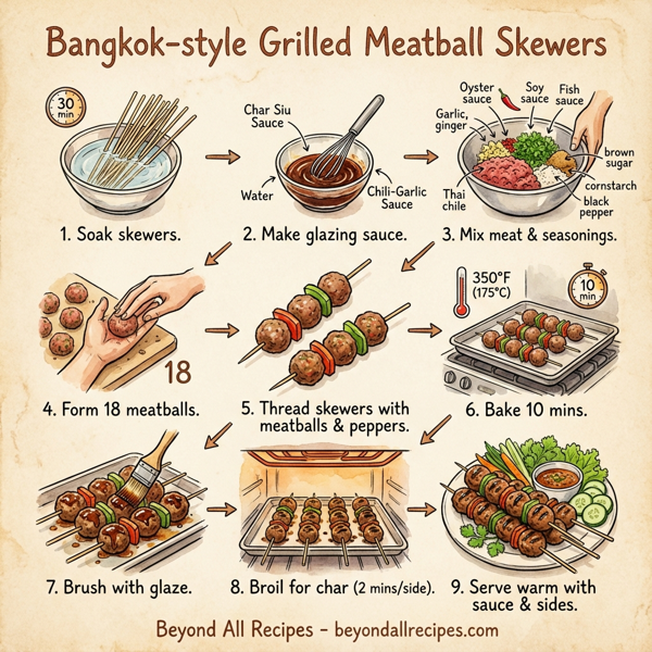 Bangkok-style Grilled Meatball Skewers instructions