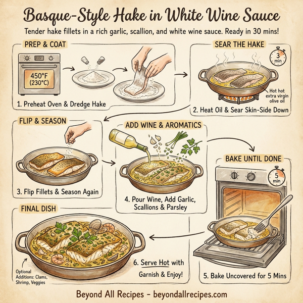 Basque-Style Hake in White Wine Sauce instructions