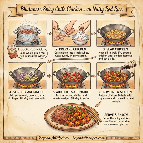 Bhutanese Spicy Chile Chicken with Nutty Red Rice instructions