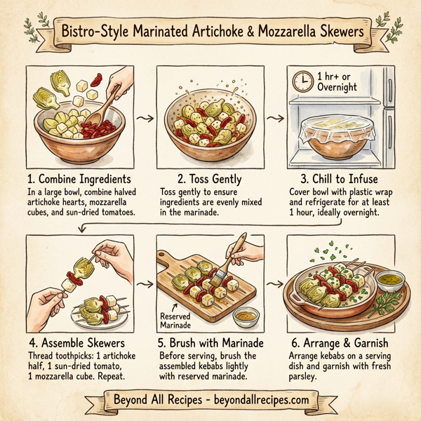 Bistro-Style Marinated Artichoke & Mozzarella Skewers instructions