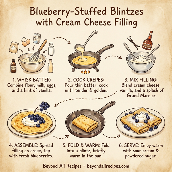 Blueberry-Stuffed Blintzes with Cream Cheese Filling instructions