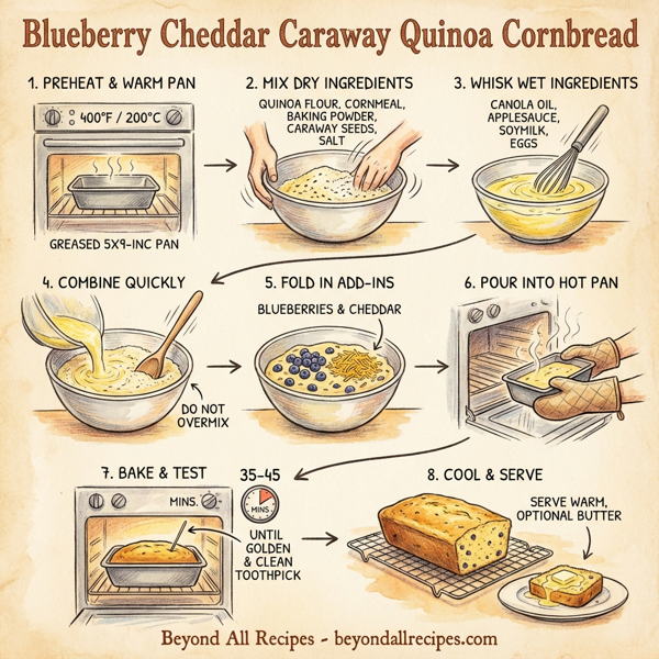 Blueberry Cheddar Caraway Quinoa Cornbread instructions