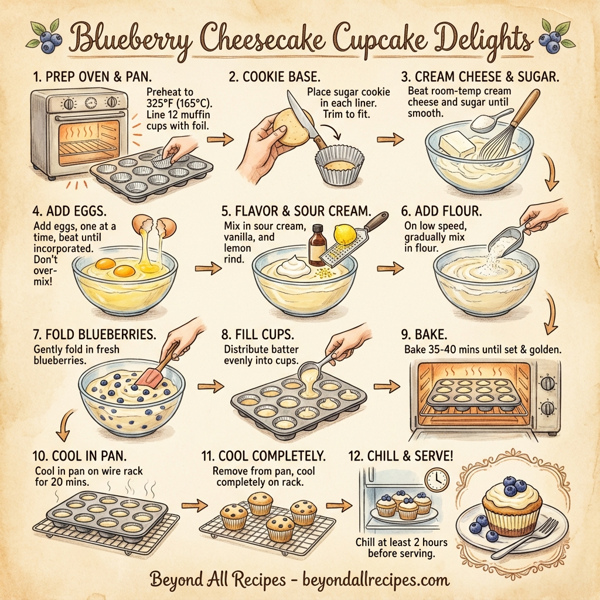 Blueberry Cheesecake Cupcake Delights instructions