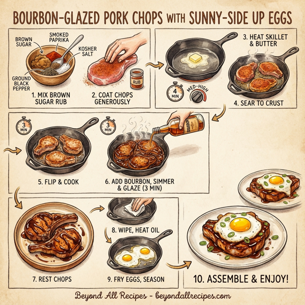 Bourbon-Glazed Pork Chops with Sunny-Side Up Eggs instructions