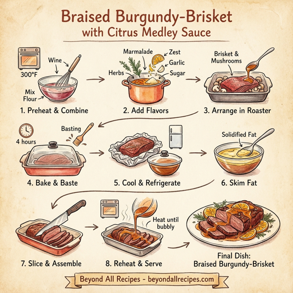 Braised Burgundy-Brisket with Citrus Medley Sauce instructions
