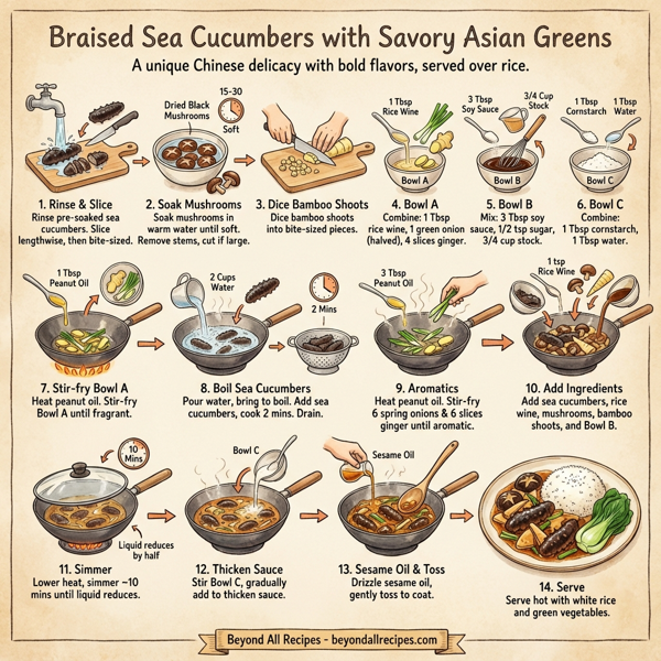 Braised Sea Cucumbers with Savory Asian Greens instructions
