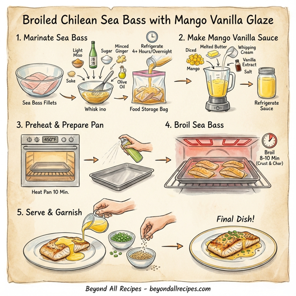 Broiled Chilean Sea Bass with Mango Vanilla Glaze instructions