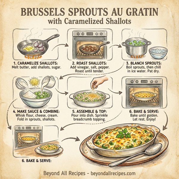 Brussels Sprouts Au Gratin with Caramelized Shallots instructions