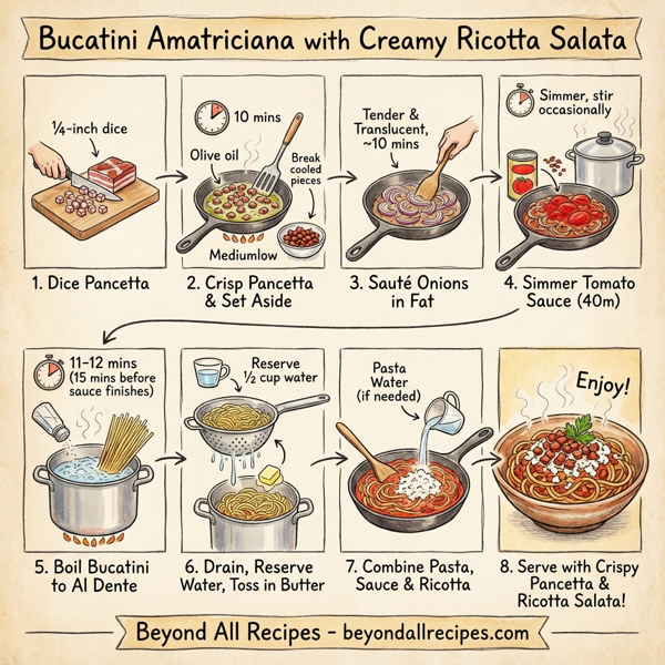 Bucatini Amatriciana with Creamy Ricotta Salata instructions