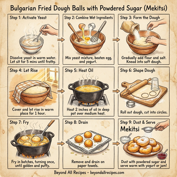 Bulgarian Fried Dough Balls with Powdered Sugar instructions
