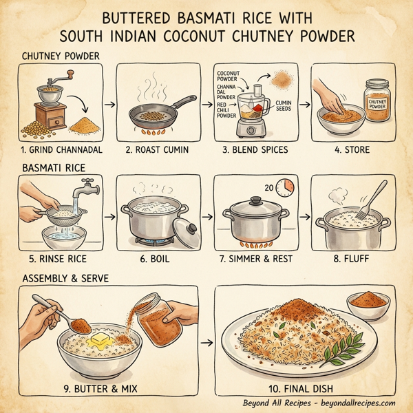 Buttered Basmati Rice with South Indian Coconut Chutney Powder instructions